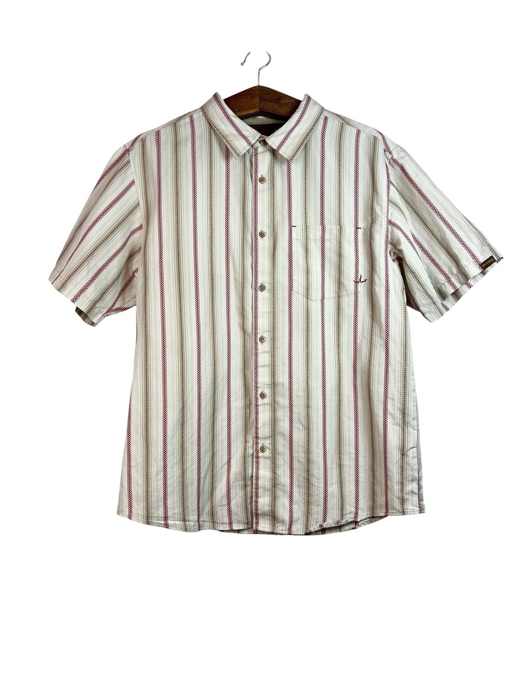 PrAna Men's Embroidered Stripe Button Down Geometric Dress Shirt XL Slim